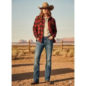 Wrangler Women's Bootcut Stretch Blue Denim Jeans 5-Pocket Design Button Zip